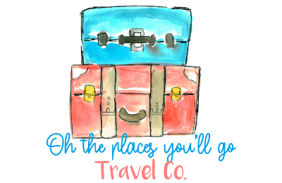 drawing of suitcases with text oh the places you'll go travel co