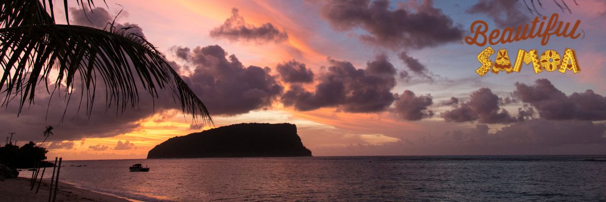 Pink and purple sunset view of samoa island